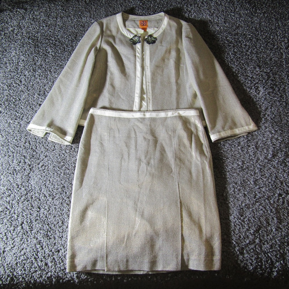 Tory Burch Cream Tweed Two-Piece Skirt Suit